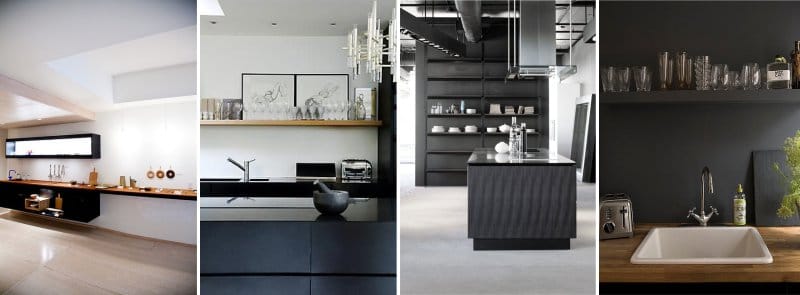 virtuvės lentynos aukštųjų technologijų ir minimalizmo stiliaus