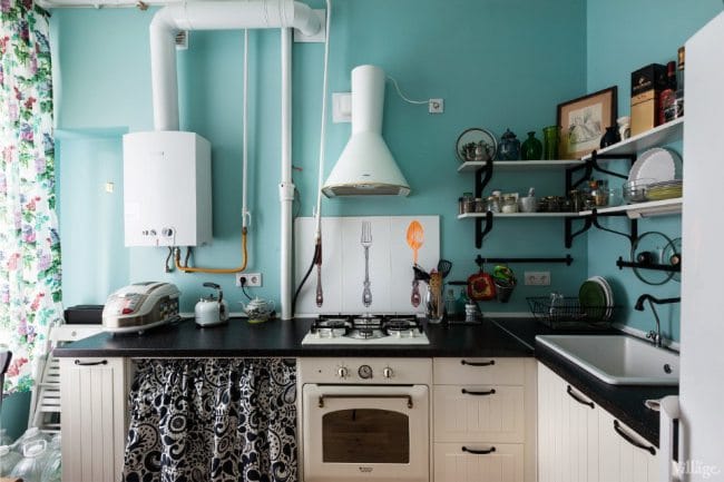 การออกแบบห้องครัวขนาดเล็กพร้อมเตาแก๊ส