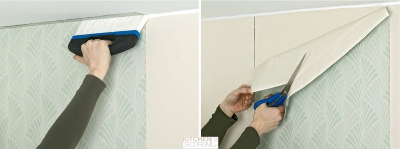 How to cut off excess wallpaper from above