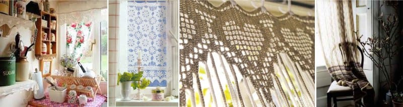 Knitted curtains in the style of Provence, country and shebby chic