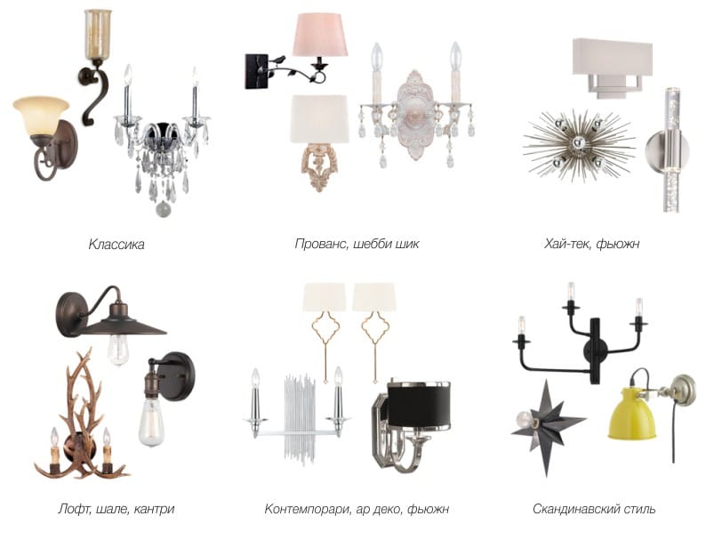Sconces in different styles