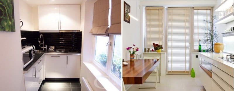 zasłony we wnętrzu kuchni w minimalizmie