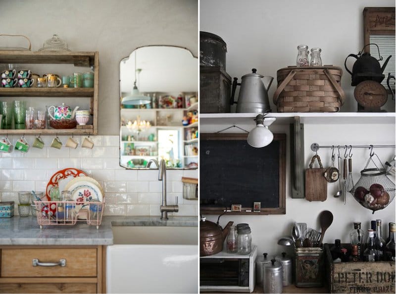 Отворене полице у кухињи у сеоском стилу