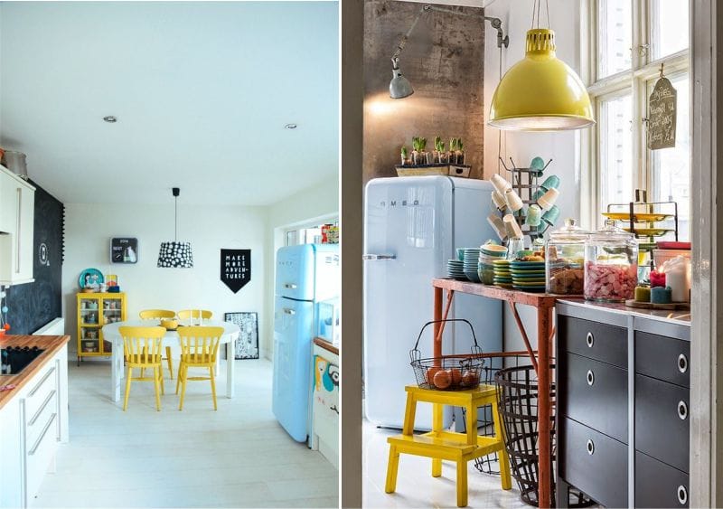 Плава и жута у унутрашњости кухиње