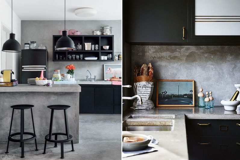 Комбинација црне и сиве боје у унутрашњости кухиње