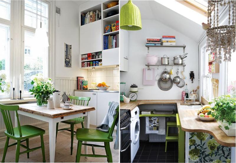 Žalia akcentai virtuvės viduje