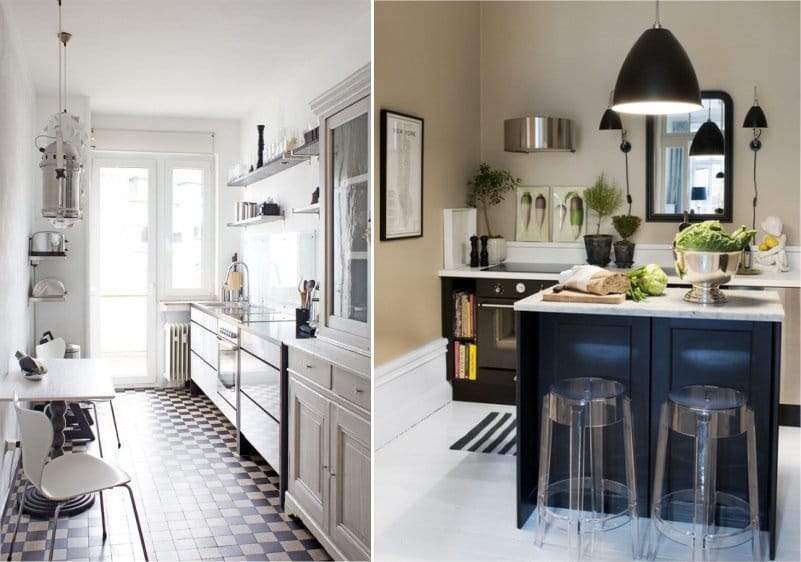 Virtuvės šiuolaikinio stiliaus, smėlio ir juodos spalvos