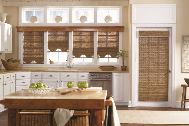 Bamboo curtains in the interior of a Mediterranean-style kitchen