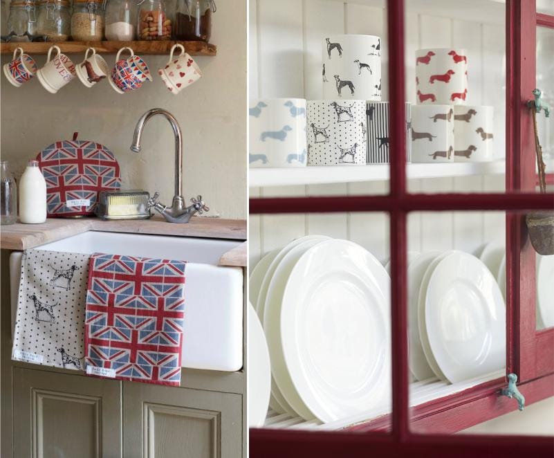 Images of hunting dogs on English-style kitchen accessories