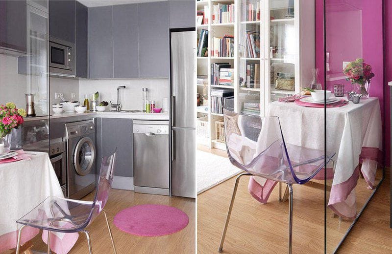 Pilka-rožinė virtuvė
