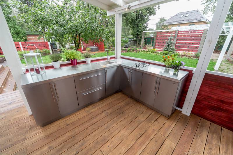 Kitchen on the terrace with stainless steel