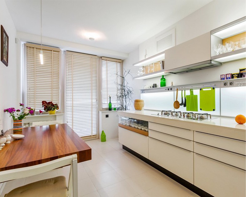 Bamboo blinds in the kitchen interior