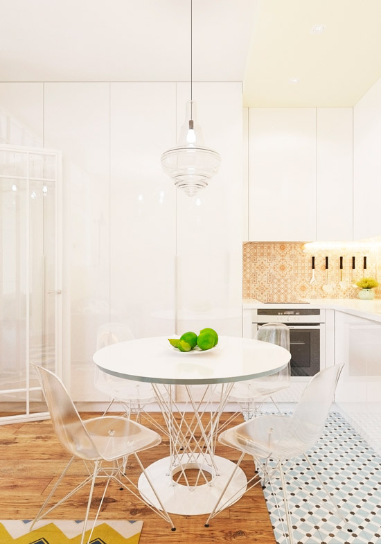 Køkken-stue med glasskillevæg