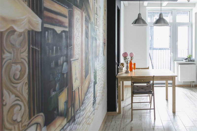 Airbrush modelis ant virtuvės sienos