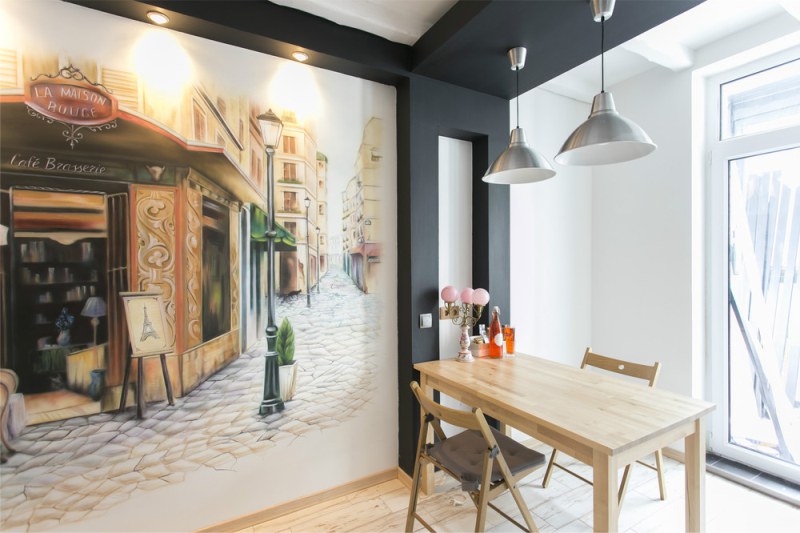 Scandinavian style kitchen na may painted wall