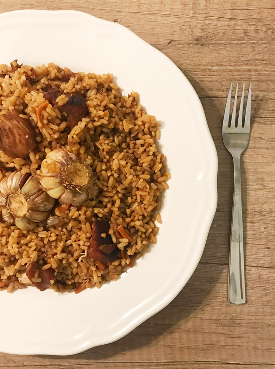 Chicken pilaf on a plate